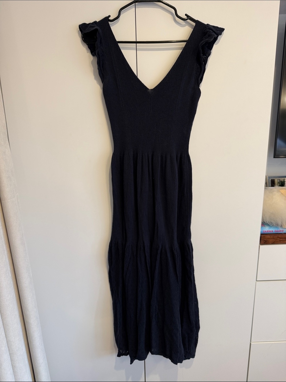 Rebecca Taylor Navy V-Neck Ruffle Sleeve Maxi Dress